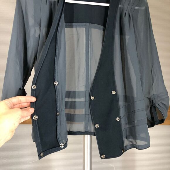 Uo SILENCE + NOISE dark green blue sheer snap blazer jacket sz XS - Picture 4 of 7